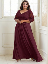A-Line Floor-Length V-Neck Lace Chiffon Mother of the Bride Dress